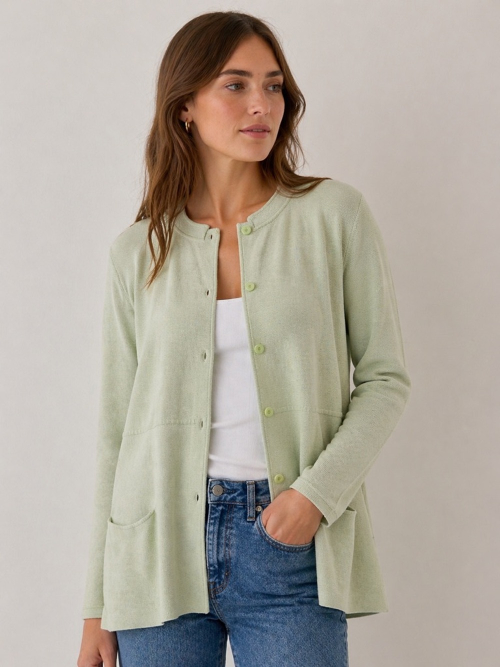 Eileen Fisher Sage Green Silk Open Cardigan Jacket 1X Quiet Luxury $258 Retail